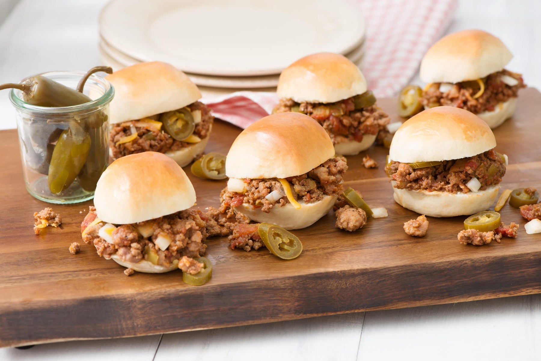 Serious Three-Meat Sloppy Joes with Pickled Jalapeño and White Onion