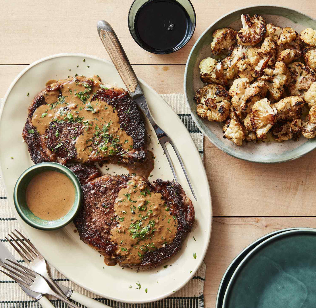 Whiskey Steaks with Cauliflower