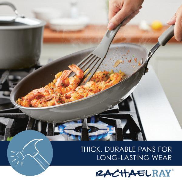 Cooking shrimp in a Cook + Create Nonstick Frying Pan on the stove.
