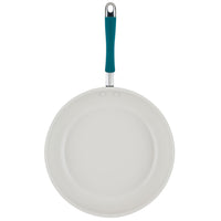 Ceramic Nonstick Frying Pan with teal handle, stylish cookware from above.