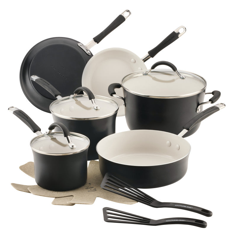 13-Piece Ceramic Nonstick Cookware Set with lids and two spatulas.