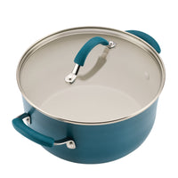8-Piece Ceramic Nonstick Cookware Set with teal handles and lids.
