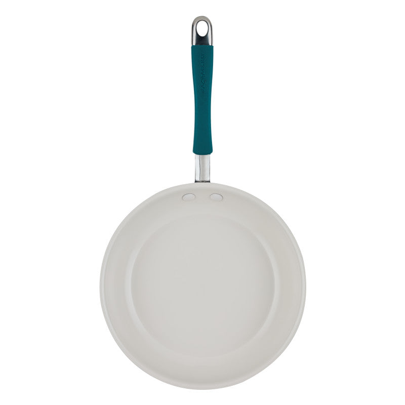 8-Piece Ceramic Nonstick Cookware Set with a teal handle by Rachael Ray.