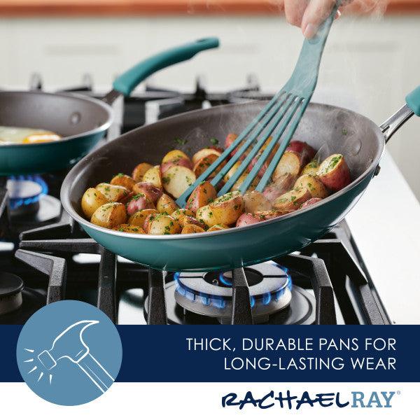 Using the 2-Piece Cook + Create Nonstick Frying Pan Set to cook potatoes on a gas stove.