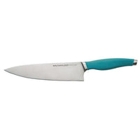 Discover the precision of our 6-Piece Knife Block Set, featuring knives with teal handles crafted from Japanese stainless steel. These perfectly balanced tools ensure effortless cutting and beautifully complement a white background.