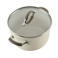 10-Piece Ceramic Nonstick Cookware Set with glass lids and grey handles.