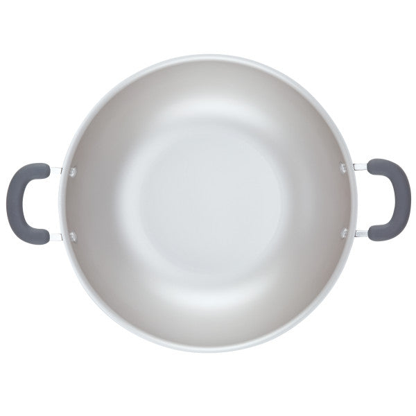Top view of a 14.25-Inch Nonstick Induction Wok with black handles.