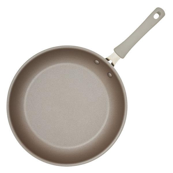 Top view of the Cook + Create Nonstick Frying Pan, made from thicker gauge aluminum and featuring a light-colored handle.