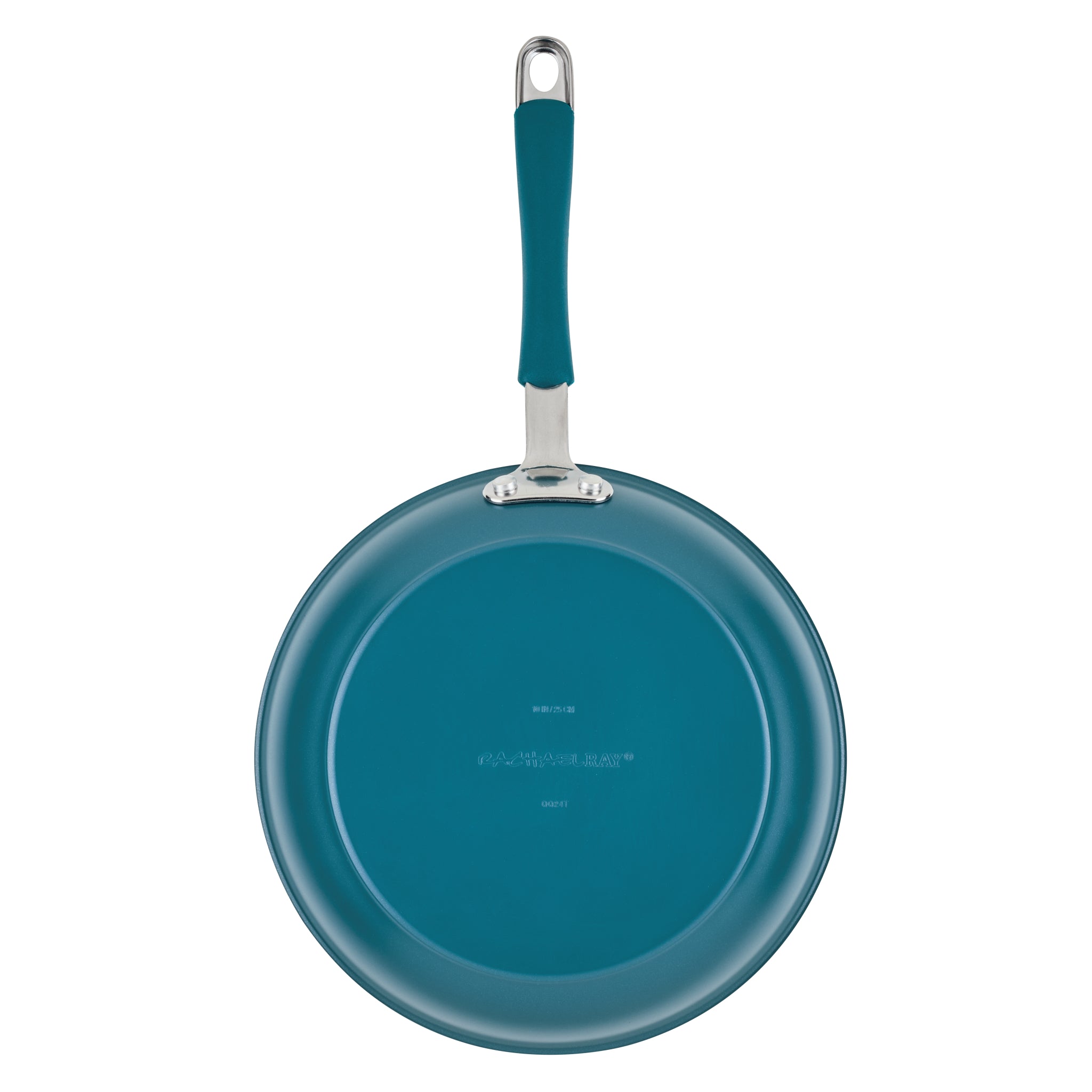 A teal pan from the 10-Piece Ceramic Nonstick Cookware Set, seen from above.
