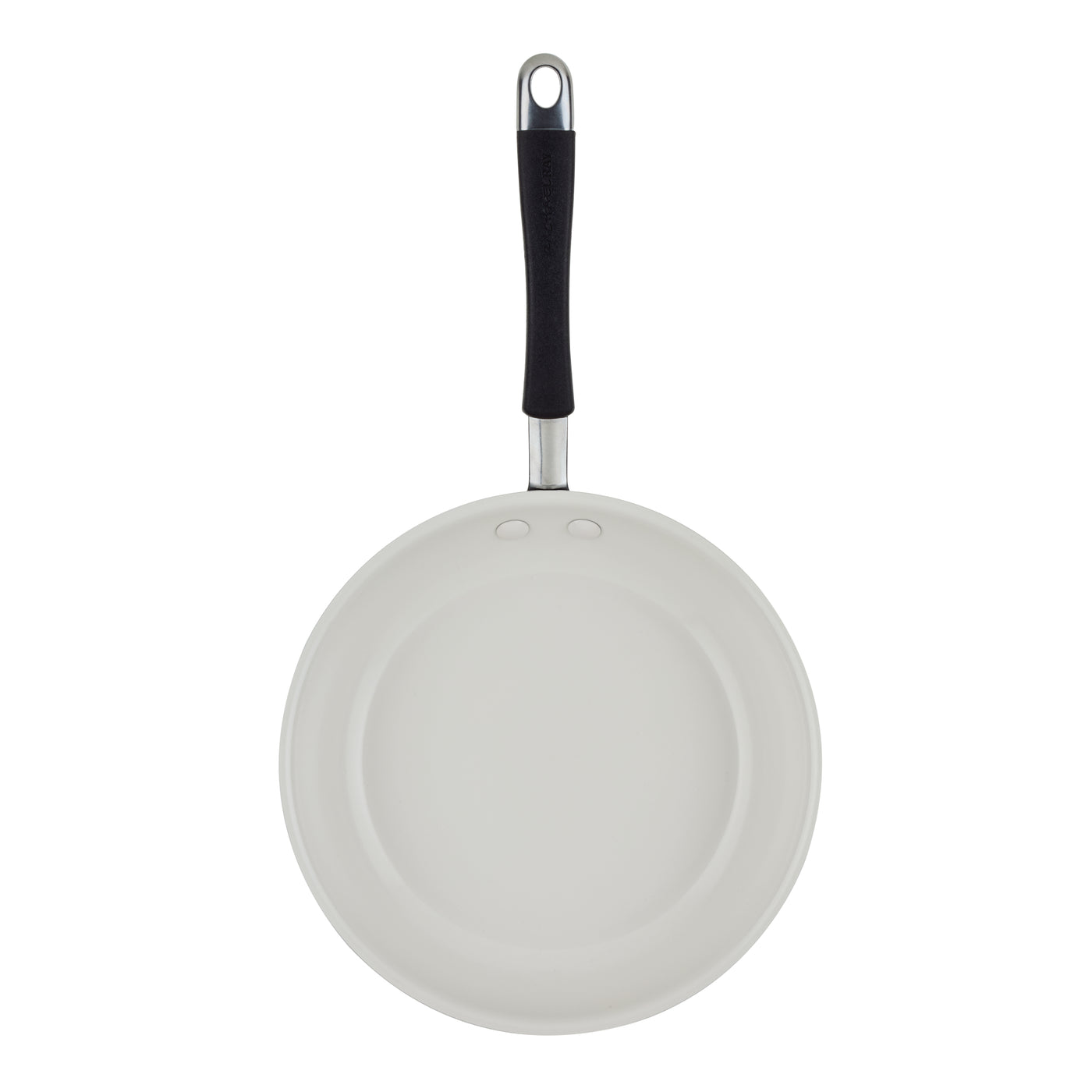 10-Piece Ceramic Nonstick Cookware Set with black-handled frying pan, top view.