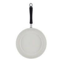 10-Piece Ceramic Nonstick Cookware Set with black-handled frying pan, top view.