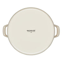 This 12-Quart Induction Enamel Stockpot with Lid features a white round design and convenient handles, making it perfect for serving family-sized portions. It's branded at the center, offering a versatile addition to your kitchen collection.