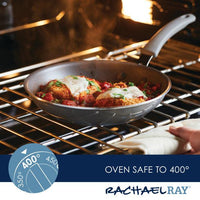 Cook + Create Nonstick Frying Pan featuring a chicken dish cooking in an oven. Constructed from thicker gauge aluminum and safe for use in ovens up to 400°F.
