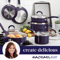 13-Piece Nonstick Induction Cookware Set with glass lids, salmon in pan.