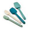 4-Piece Spatula Set in blue and green, safe for nonstick cookware.