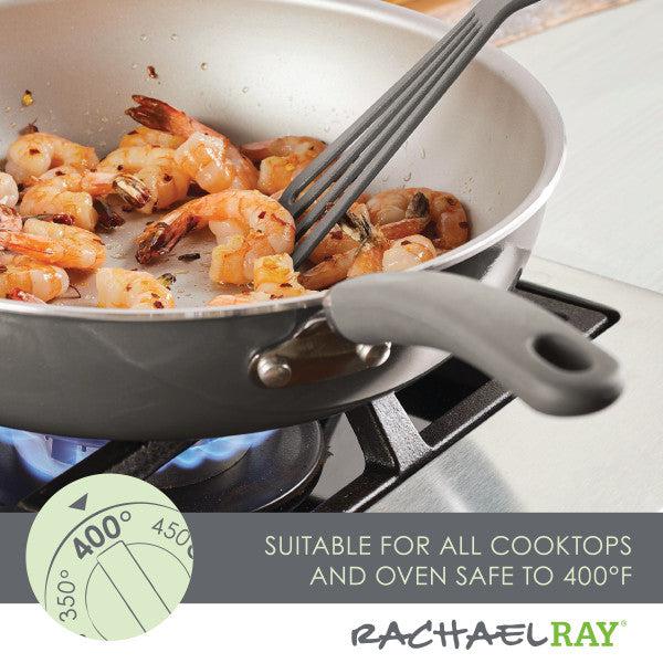 Shrimp sautéed in a Nonstick Induction Deep Frying Pan on the stove.