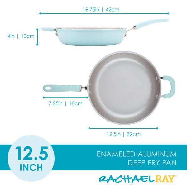 Light blue 12.5" Nonstick Induction Deep Frying Pan with measurements.