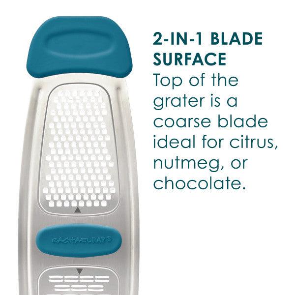 Introducing the Stainless Steel Multi-Grater, featuring a 2-in-1 blade surface that's ideal for citrus zest, nutmeg, or chocolate. Designed with silicone handles to ensure a comfortable grip.