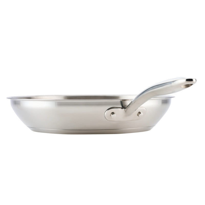 12.5-Inch Stainless Steel Frying Pan, dishwasher and oven safe, side view.