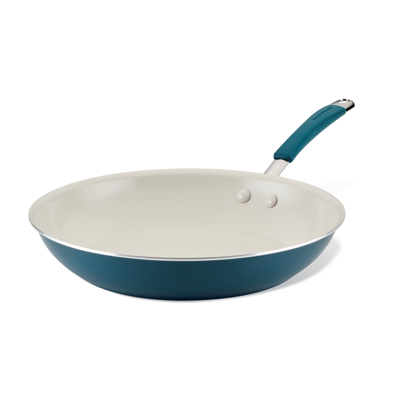 Ceramic Nonstick Frying Pan with teal exterior and matching handle.