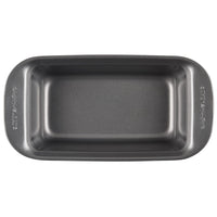 Empty gray loaf pan with a rectangular shape viewed from above.