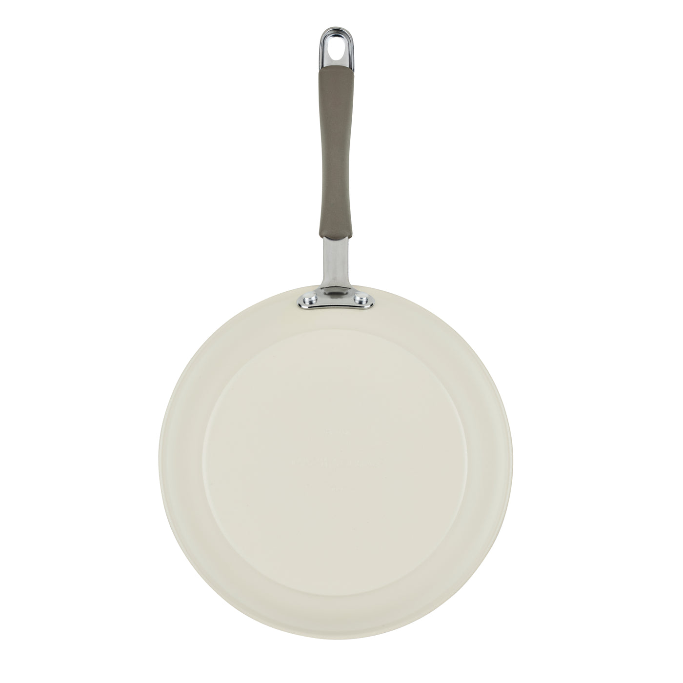 Ceramic Nonstick Frying Pan with metal and gray handle, top view.