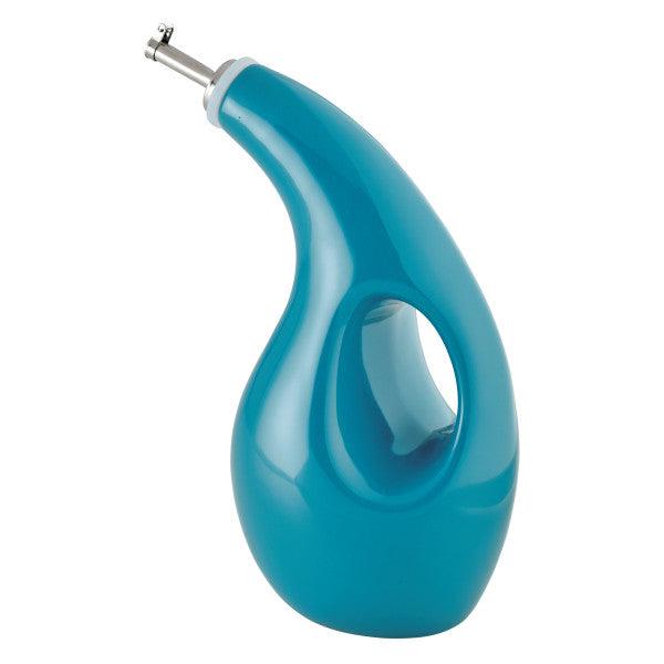EVOO Bottle 24-Ounce in teal features a ceramic curved design and includes a stainless steel pour spout for precision pouring.