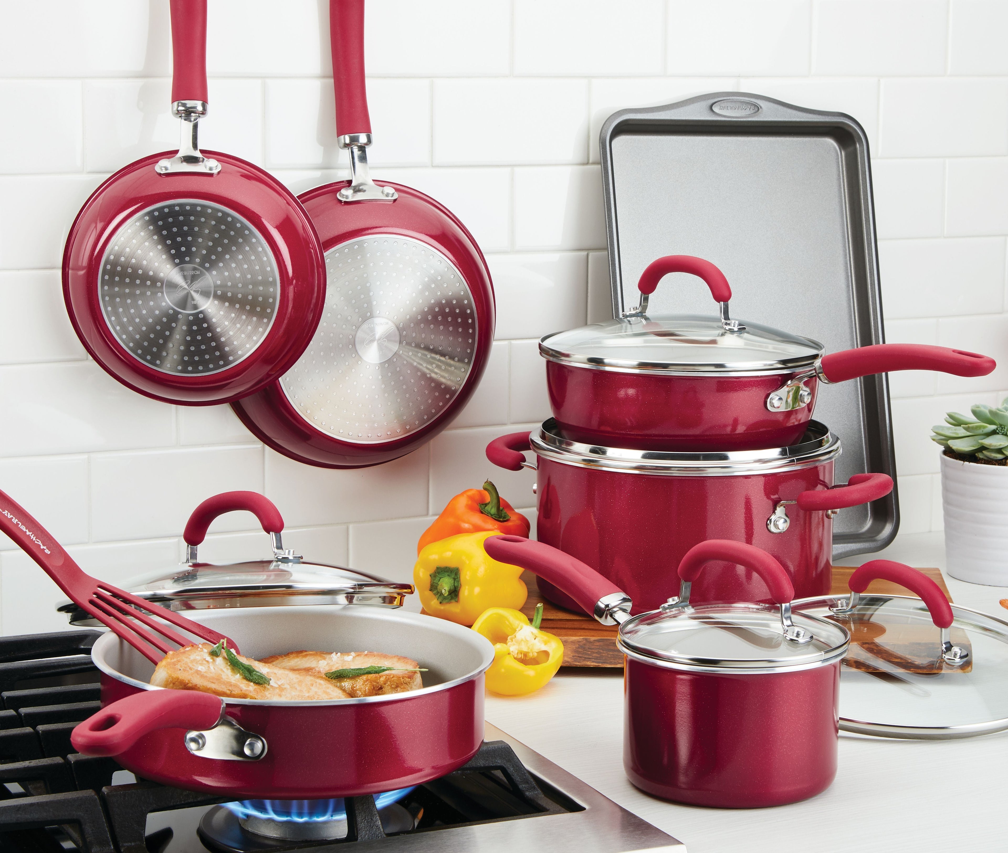 13-Piece Nonstick Induction Cookware Set in use in a modern kitchen.