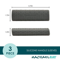 The 3-Piece Silicone Sleeve Set by Rachael Ray includes three kitchen accessories with non-slip silicone handle sleeves in two different sizes, providing a secure grip to make cooking safer and more enjoyable.