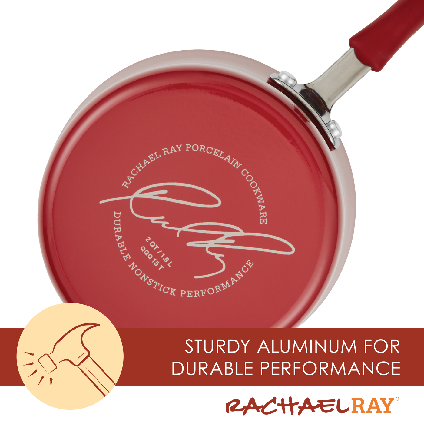 Espresso-colored nonstick skillet from the 10-Piece Cucina Nonstick Cookware Set by Rachael Ray, showcasing a sleek metal handle against a clean white background.