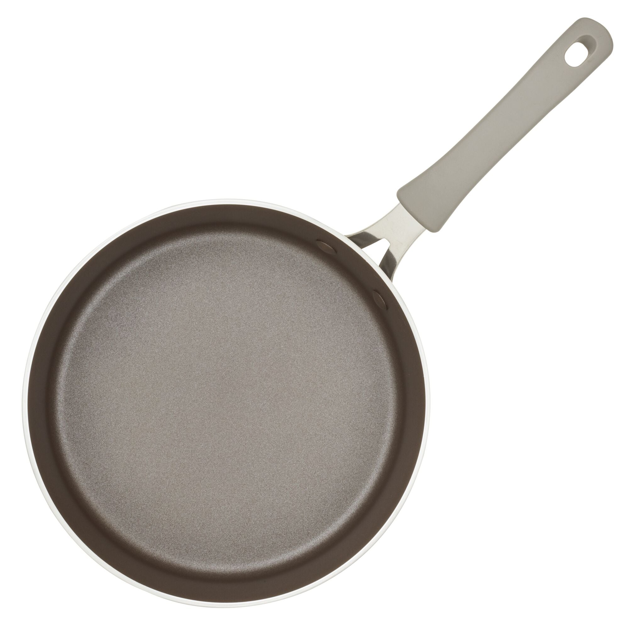 3-Quart Cook + Create Nonstick Sauté Pan with Lid, featuring a light-colored handle, seen from above.