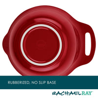 Red Nesting Mixing Bowl Set featuring convenient pour spouts and a non-slip rubberized bottom.