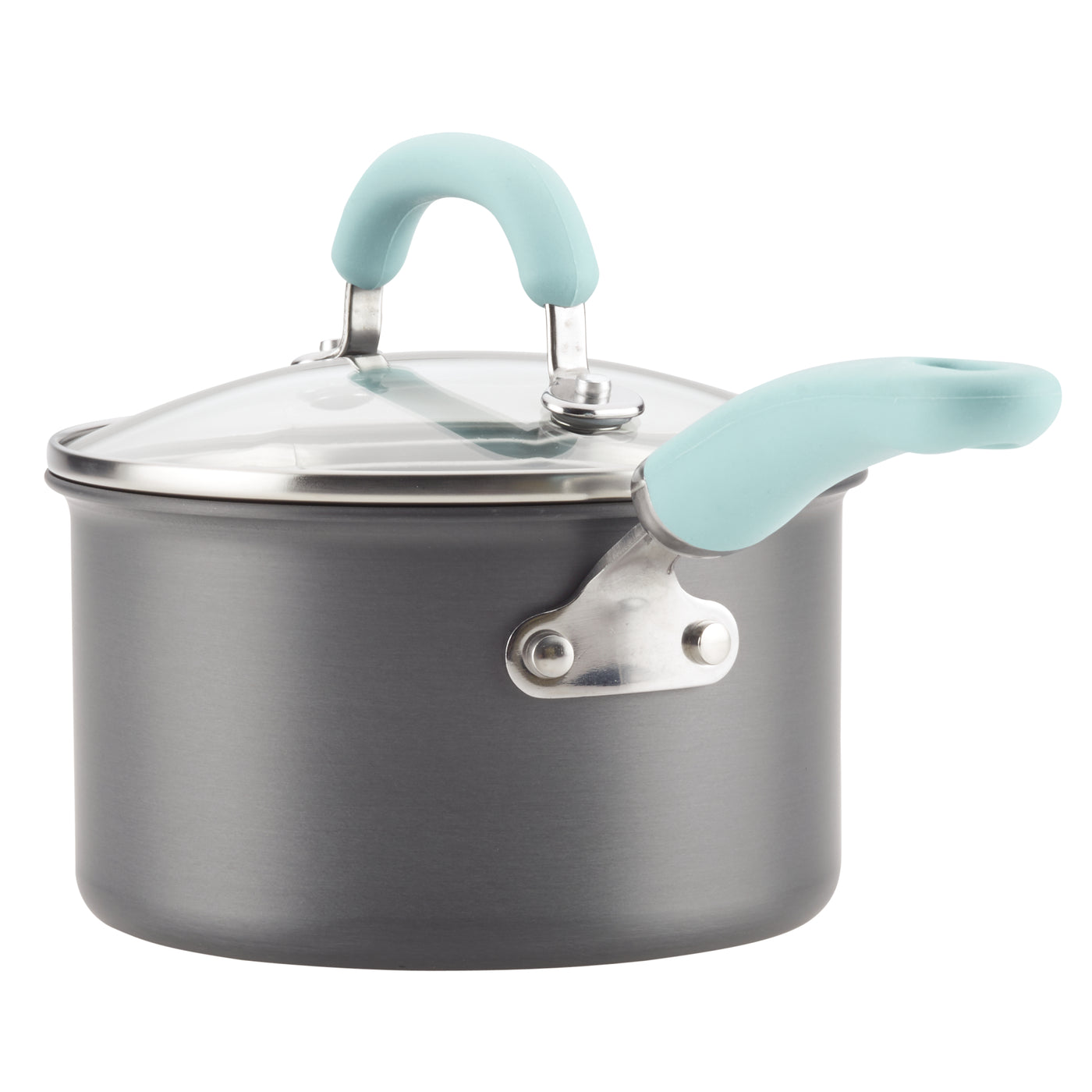 10-piece nonstick induction cookware set with glass lids and blue handles.