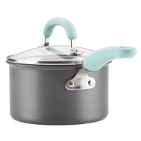 10-piece nonstick induction cookware set with glass lids and blue handles.