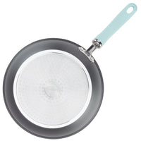 10-Piece Hard Anodized Nonstick Induction Cookware Set, silver base, blue handle.