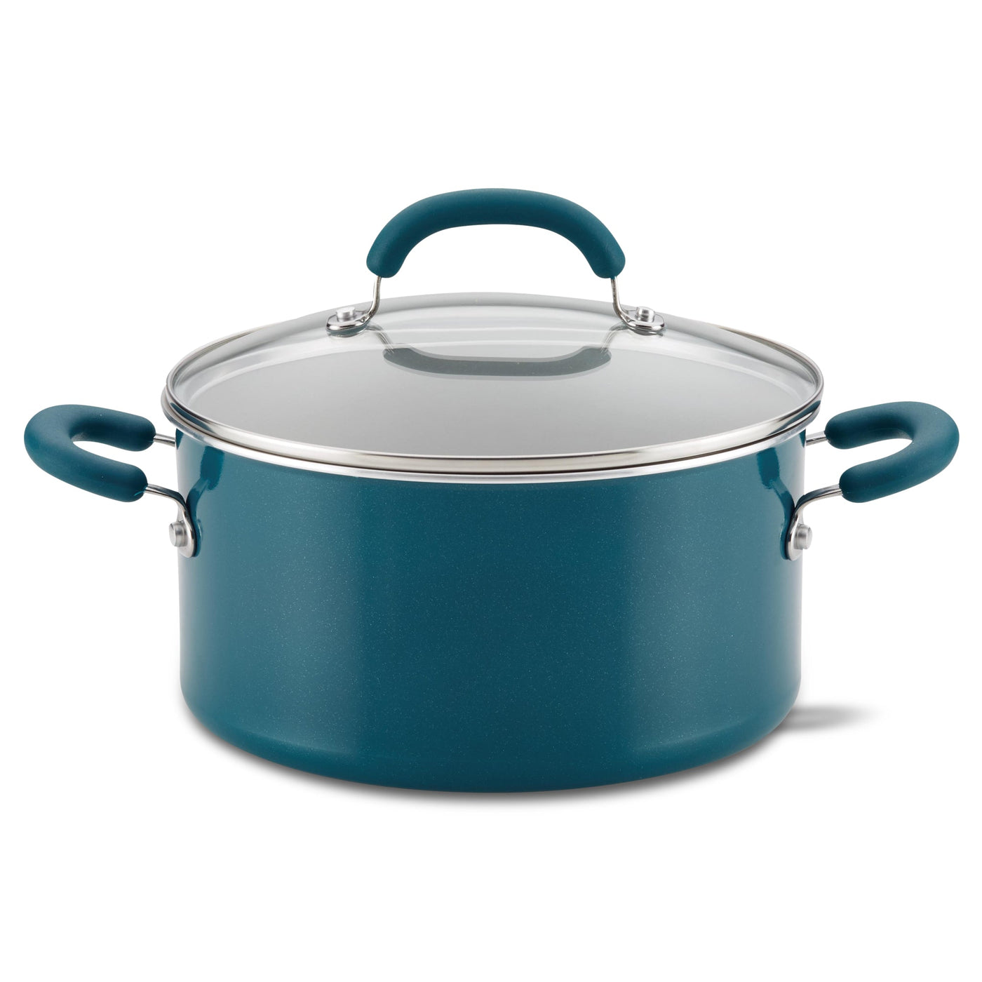 6-Quart Nonstick Induction Covered Stockpot with glass lid, teal, oven safe.