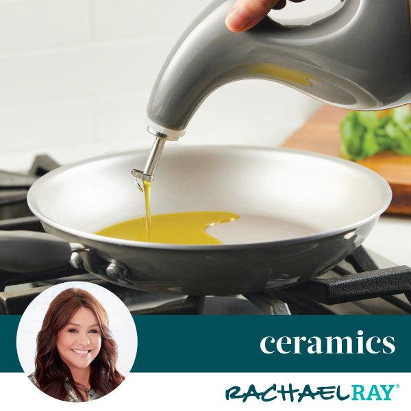 The olive oil from the 24-Ounce EVOO Bottle flows with precision as it pours into a ceramic pan on the stovetop.