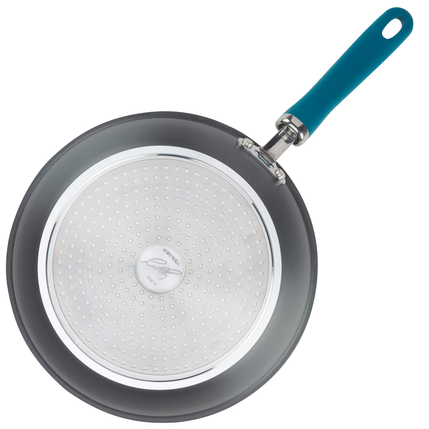 11-piece nonstick induction cookware set with teal handles, hard-anodized.