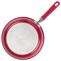 9.5" & 11.75" red nonstick aluminum induction frying pans, oven safe.