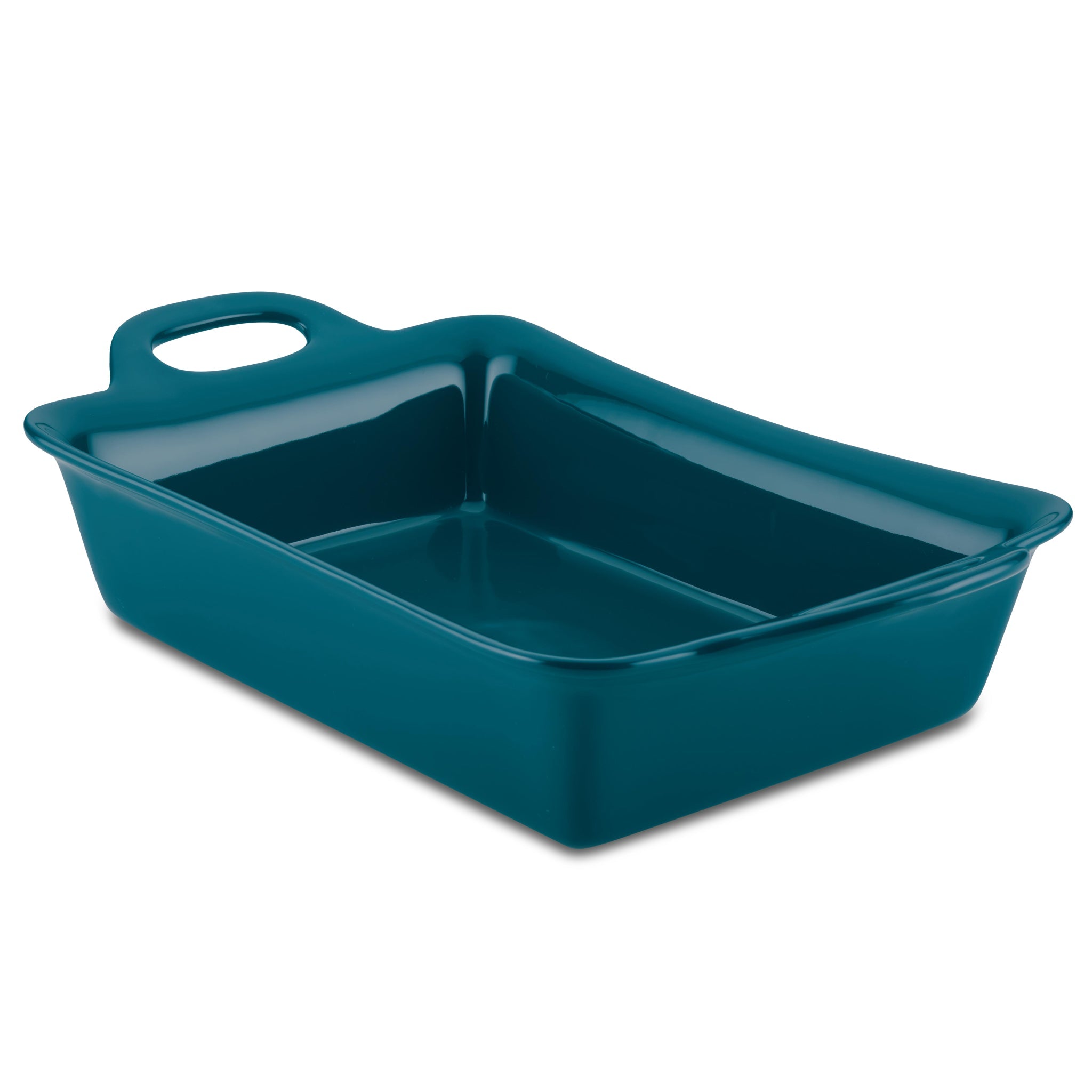 The 9-Inch x 13-Inch Ceramic Baker, in a lovely teal color, is perfect for oven-safe recipes and includes a convenient handle on one end.