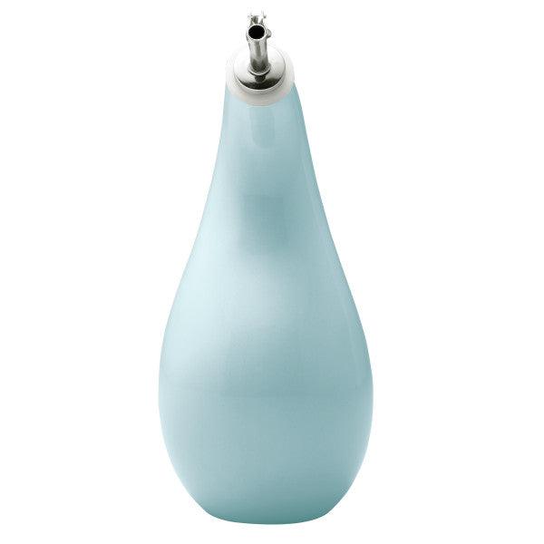 24-ounce teal ceramic EVOO bottle featuring a stainless steel pour spout for precise pouring.