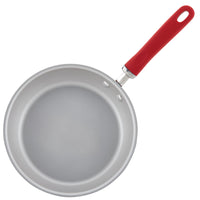 Nonstick Induction Deep Frying Pan with red handle, top view.