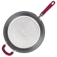 Top view of 12.5" anodized nonstick induction frying pan with helper handle.