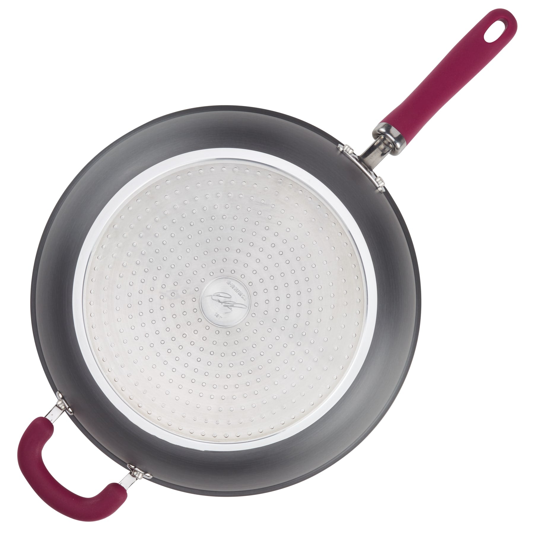 Top view of 12.5" anodized nonstick induction frying pan with helper handle.