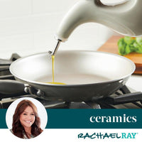 Olive oil smoothly flows from the 24-Ounce EVOO Bottle, aided by its stainless steel pour spout for precise pouring into a ceramic pan on the stovetop.