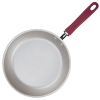 13-piece nonstick induction cookware set with maroon handles on white background.
