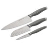 The 3-Piece Assorted Cutlery Knife Set, featuring gray-handled knives crafted from Japanese stainless steel, is displayed on a white background.